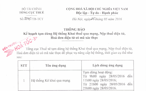 tạm dùng khai thuế qua mạng