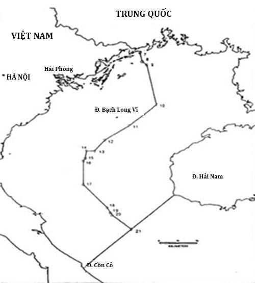 Đường trung tuyến phân chia ranh giới trong cửa vịnh Bắc bộ giữa Việt Nam và Trung Quốc