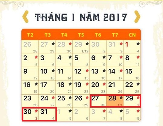 lịch nghỉ tết âm lịch