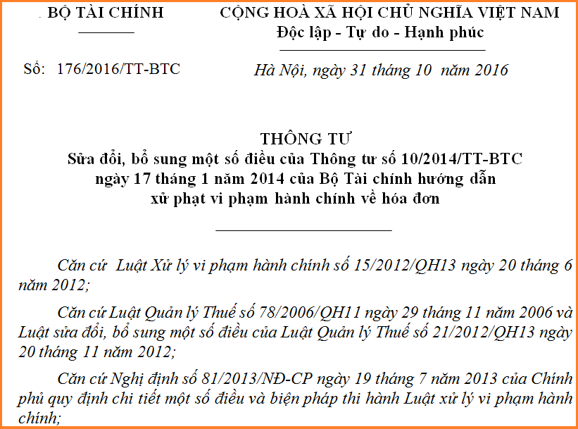 Thông tư 176/2016/TT-BTC