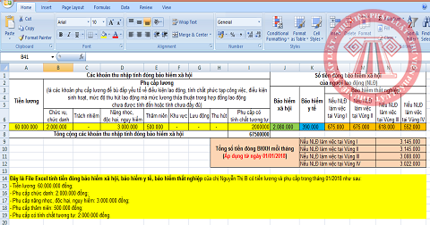File Excel tính đóng bảo hiểm xã hội từ 01/01/2018
