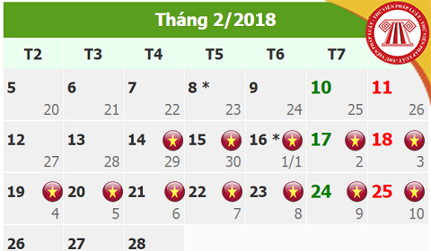 Lịch nghỉ Tết Âm lịch 2018