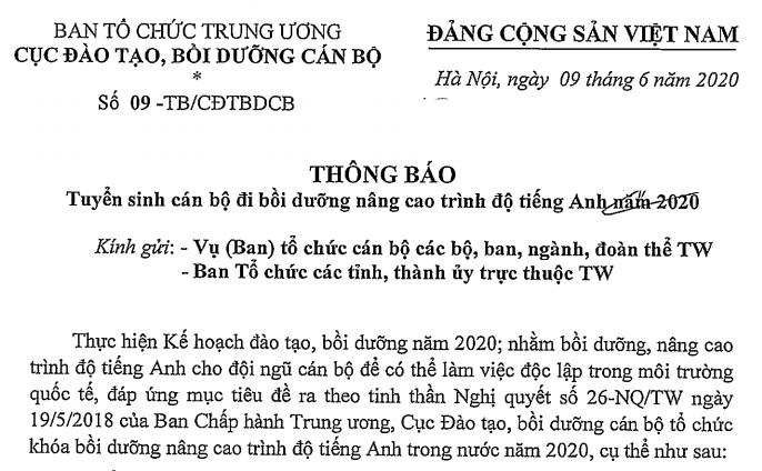tuyển sinh cán bộ đi bồi dưỡng nâng cao trình độ tiếng Anh