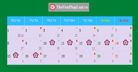 Lịch nghỉ Tết Âm lịch 2021