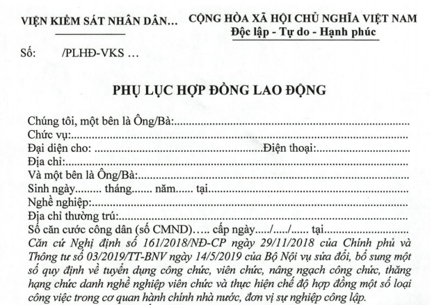 Mẫu Phụ lục hợp đồng lao động theo Nghị định 68/2000